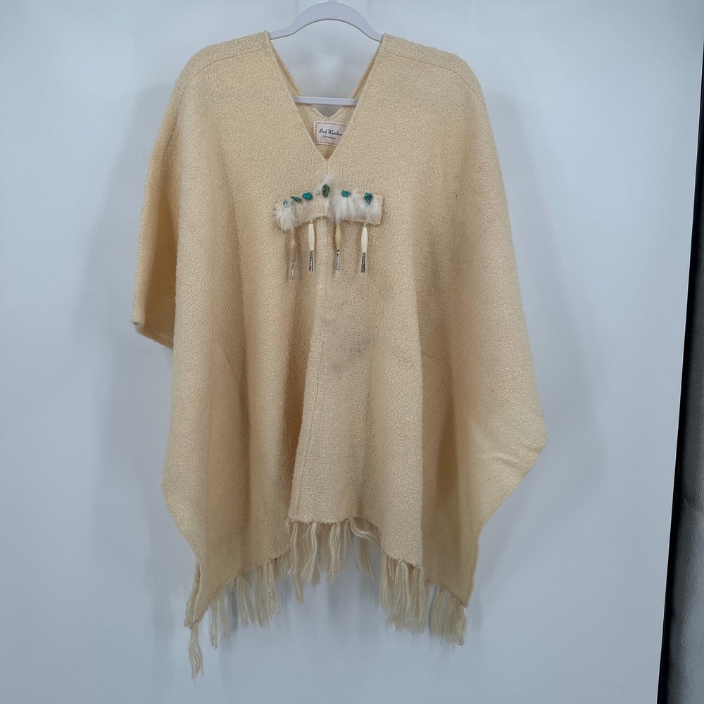 Bird Watchers Womens Boho Southwestern Poncho OS Fringe Turquoise Santa Fe‎